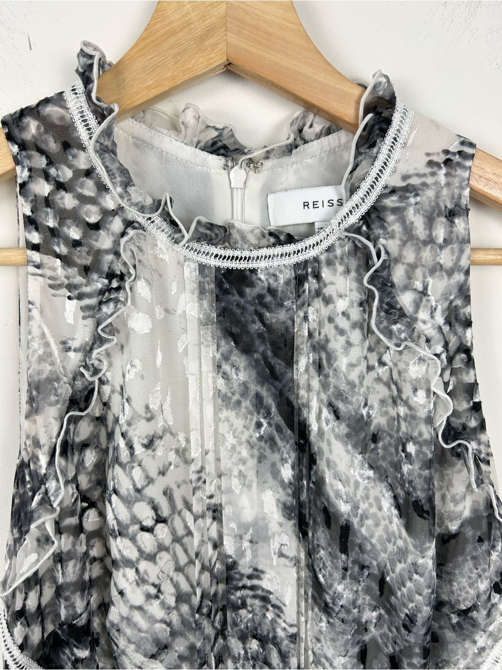 REISS Sibilla Burnout Snake Print Dress, Grey, Size 4 - Picture 14 of 16